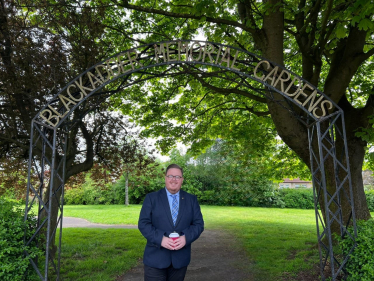 Cllr Thomas Kerr outside the Blackadder Memorial Gardens